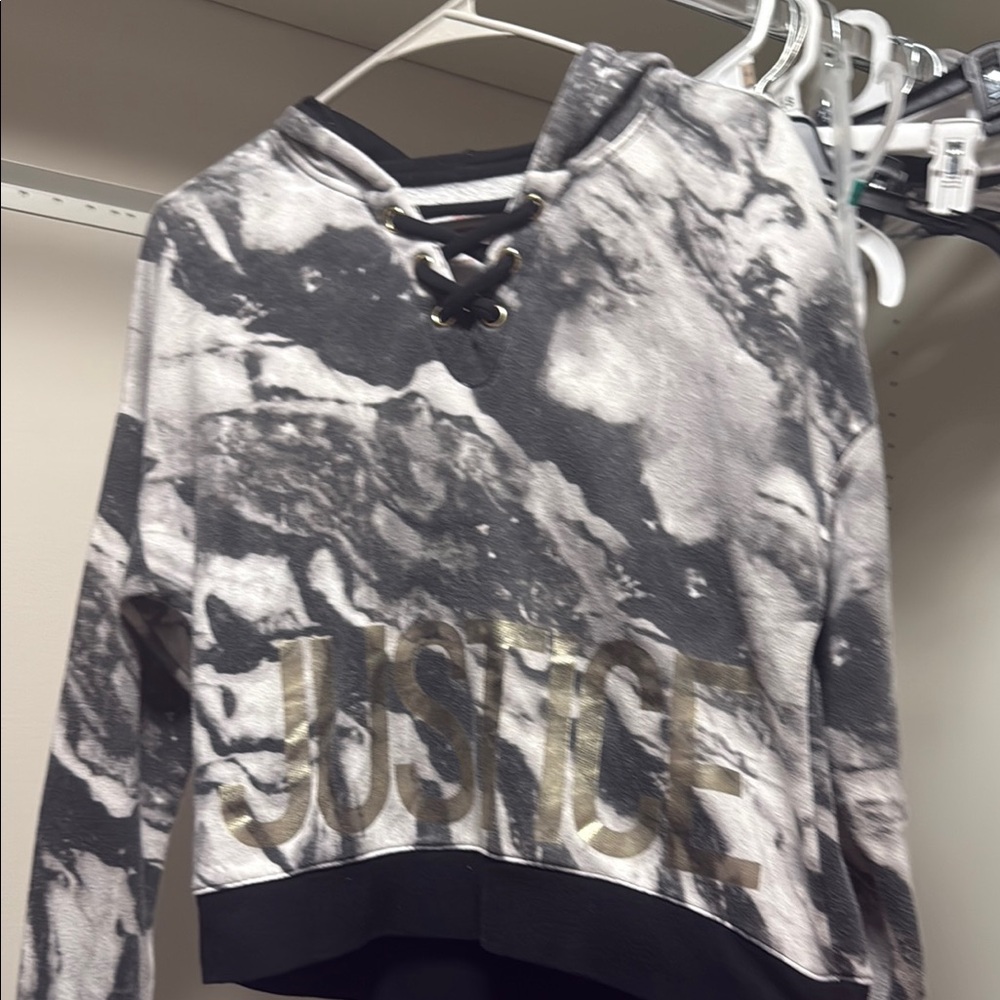 Justice Marble Pattern Hoodie with Lace-Up Neckline